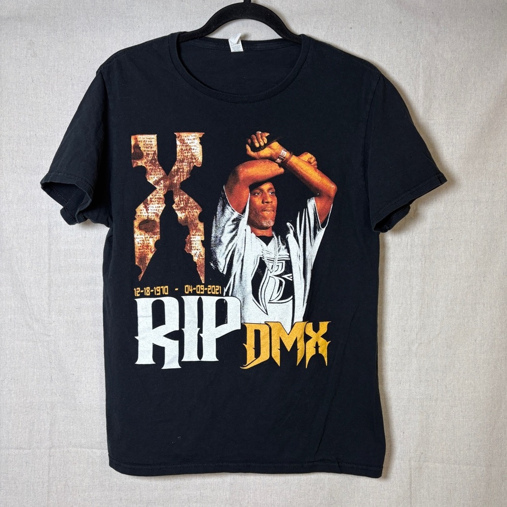 DMX Rest‎ In Peace RIP Black T-Shirt Women's Size M Fruit Of The Loom Sofspun